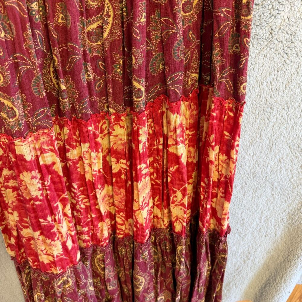 DENIM & SUPPLY Ralph Lauren Dress S Red Paisley Maxi Boho Tiered Cottage Floral - Picture 7 of 12